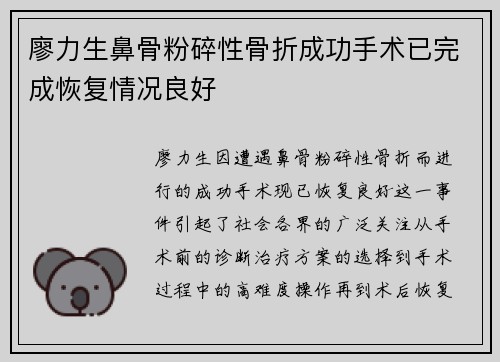 廖力生鼻骨粉碎性骨折成功手术已完成恢复情况良好